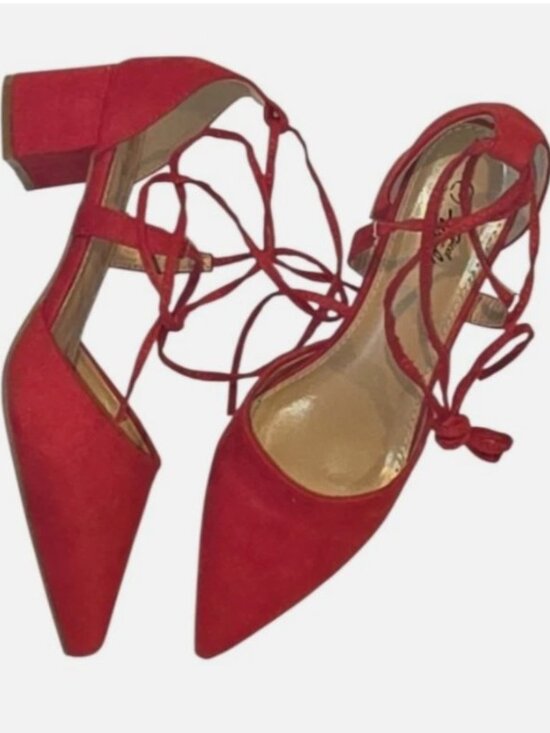 Heel the World Shoes - Heel the World Red Block Heels Womens Size 8 Dress Shoes